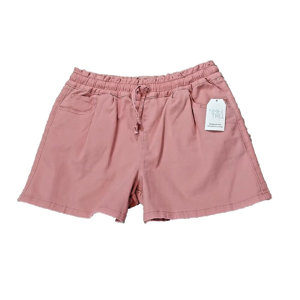 Paperbag Short Women L Rose Stretch Relax Fit NEW Pockets Pull on Ruffle Waist - Picture 2 of 9